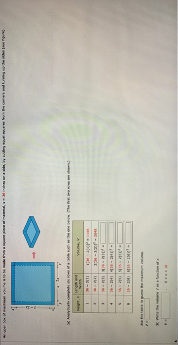 Solved An open box of maximum volume is to be made from a | Chegg.com