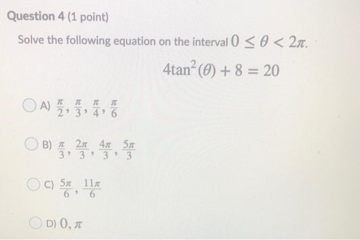 Solved Question 4 (1 point) Solve the following equation on | Chegg.com