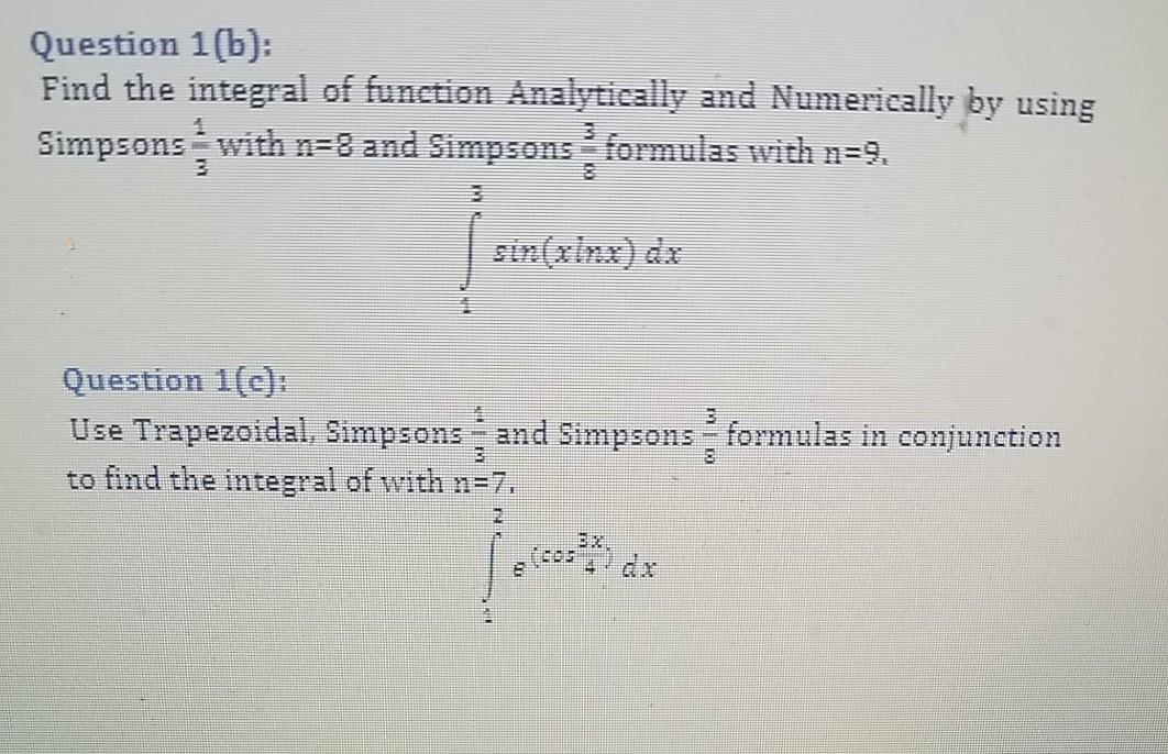 Solved Question 1(b): Find the integral of function | Chegg.com