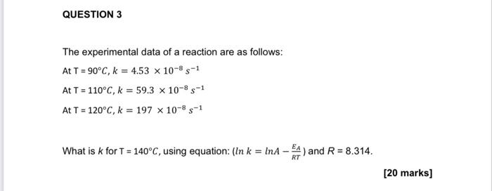 Solved The experimental data of a reaction are as follows: | Chegg.com