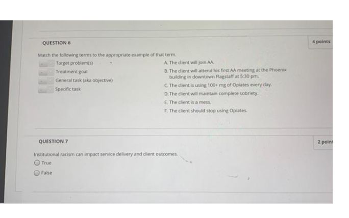 Solved QUESTION 6 4 points Match the following terms to the | Chegg.com