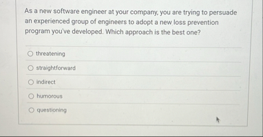 Solved As a new software engineer at your company, you are | Chegg.com