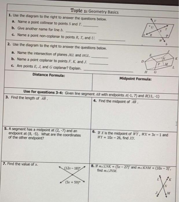 Solved U Topic 1 Geometry Basics 1. Use the diagram to the