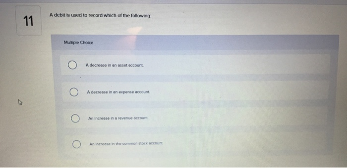 A debit is used to record which of the following 11 | Chegg.com