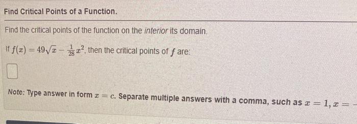 Solved Find the critical points of the function on the | Chegg.com
