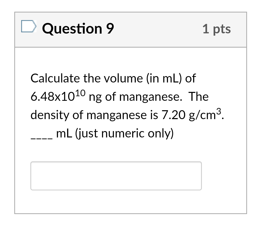 Solved Question 9 1 Pts Calculate The Volume In Ml Of Chegg Com