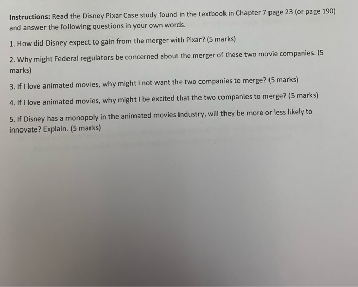 Solved Instructions Read the Disney Pixar Case study found