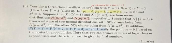 Solved (b) Consider A Three-class Classification Problem | Chegg.com