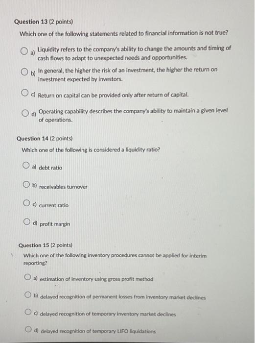 Solved Question 13 (2 points) Which one of the following | Chegg.com