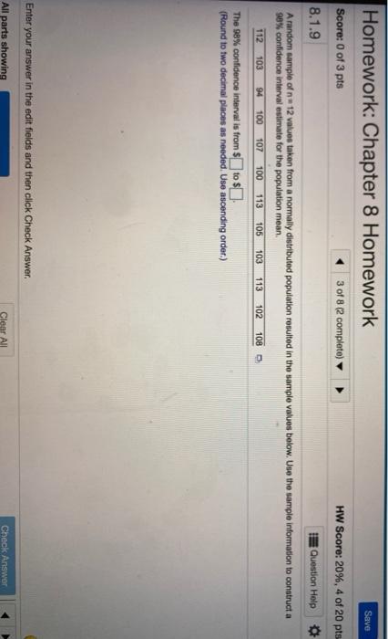 Solved Save Homework: Chapter 8 Homework Score: 0 of 3 pts 3 | Chegg.com