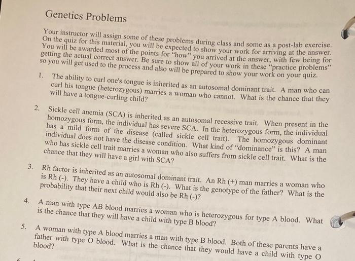 Solved Genetics Problems Your instructor will assign some of | Chegg.com