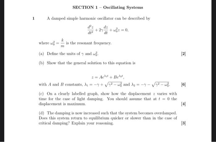 Solved Section 1 - Oscillating Systems 1 A Damped Simple 