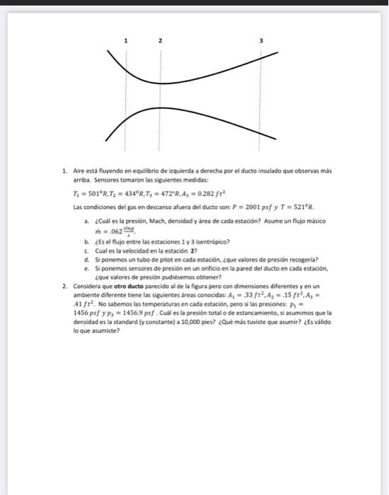 1. Aire está fluyendo en equilibrio de izquierda a derecha por ei ducto insulado que observas más arriba. Sensores tomaron la