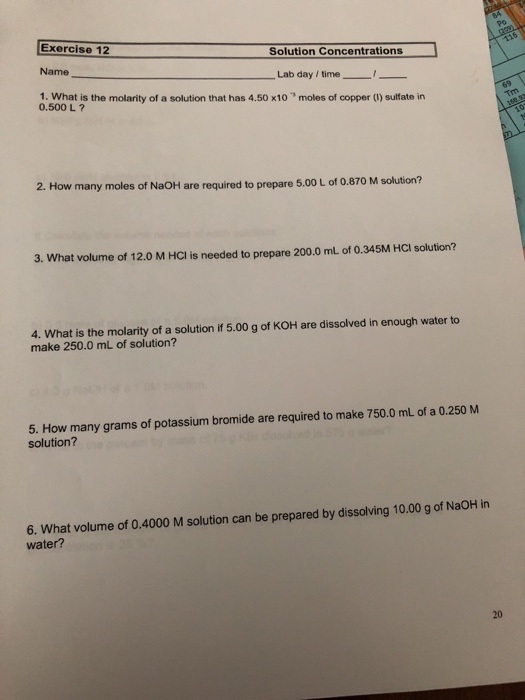 Solved Es Exercise 12 Solution Concentrations Name Lab Da Chegg Com