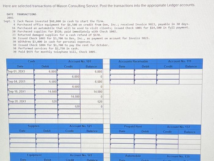 Solved Here are selected transactions of Mason Consulting