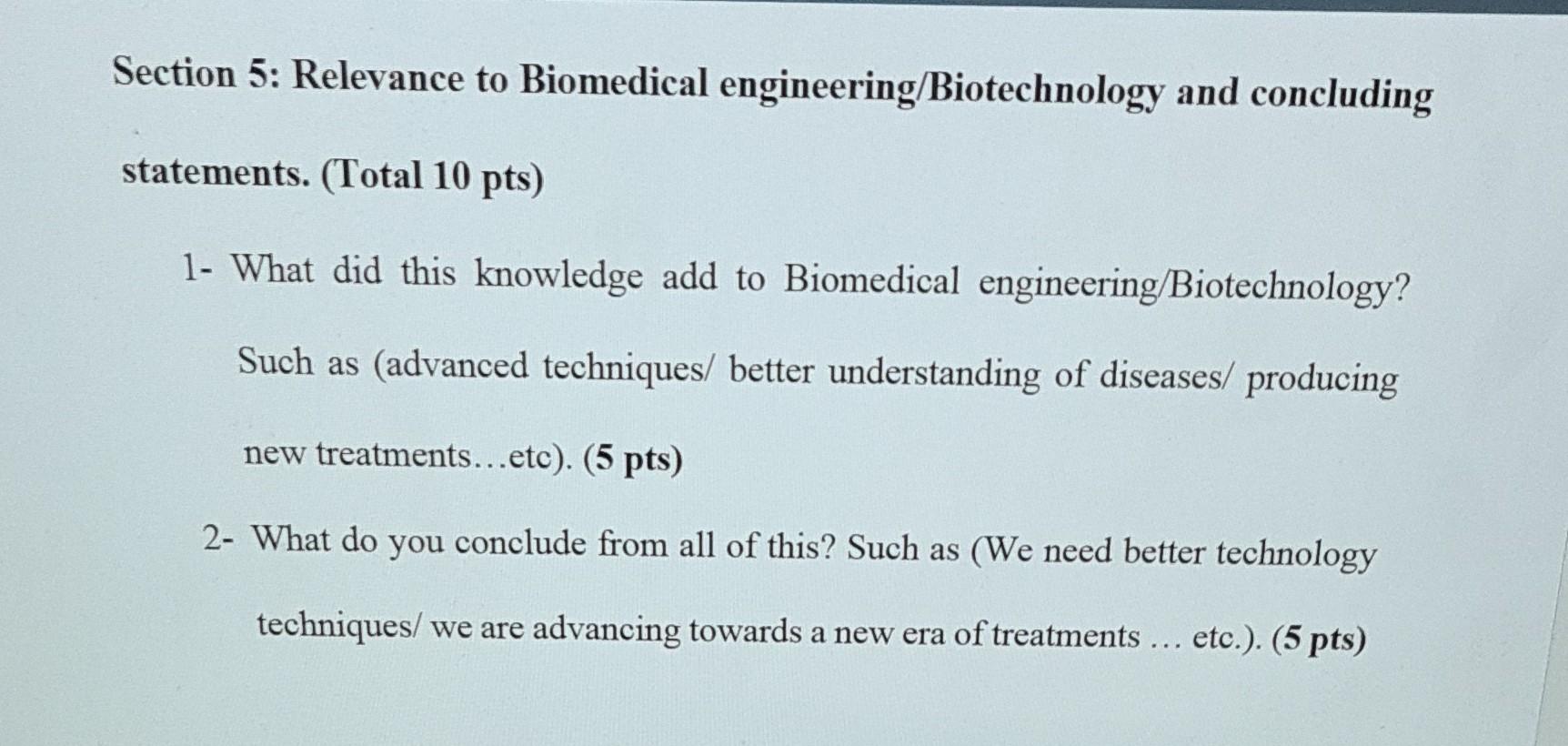 Solved Section 5: Relevance To Biomedical | Chegg.com