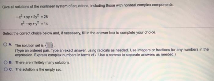Solved Give all solutions of the nonlinear system of | Chegg.com
