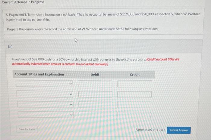 Solved S. Pagan and T. Tabor share income on a 6 4 basis. Chegg