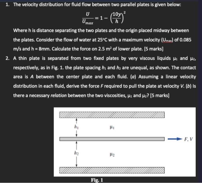 Solved UmaxU=1−(h10y)2 Where h is distance separating the | Chegg.com