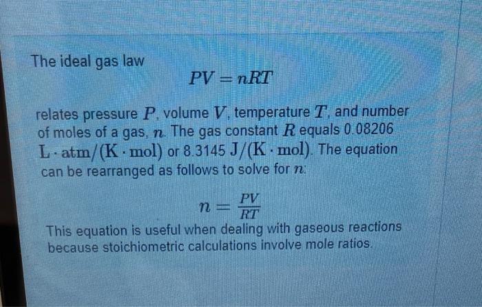 Solved The Ideal Gas Law Pv Nrt Relates Pressure P Volume