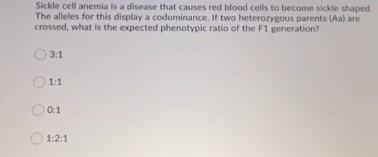 Solved Sickle cell anemia is a disease that causes red blood | Chegg.com