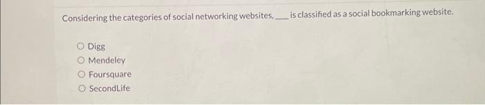 Solved Considering The Categories Of Social Networking | Chegg.com
