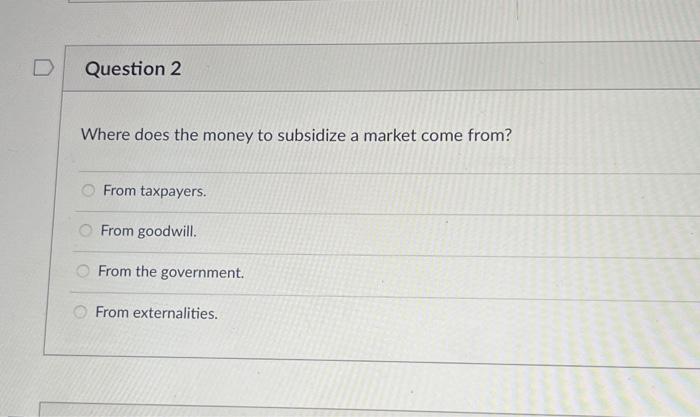 Solved Where does the money to subsidize a market come from? | Chegg.com