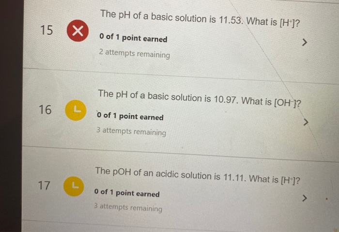 Solved The pH of a basic solution is 11.53. What is [HE]? 15 | Chegg.com