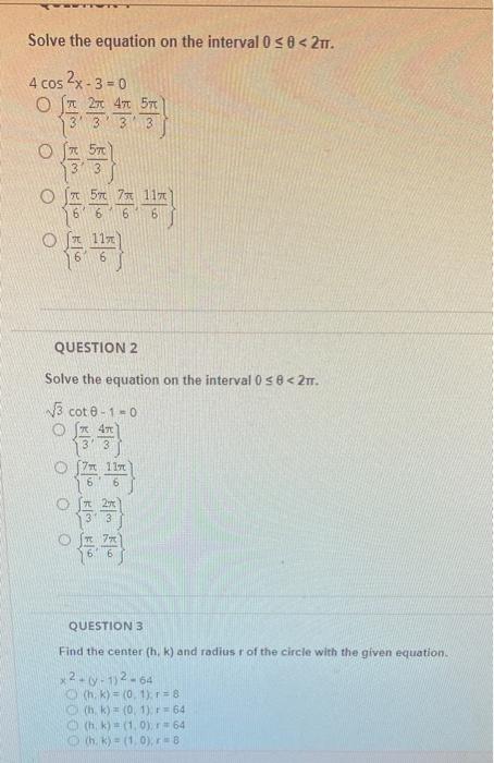 Solved QUESTION 18 Solve the equation on the interval 0 3 0 | Chegg.com