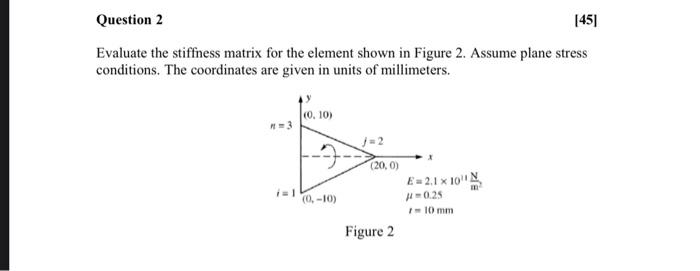 Solved Evaluate The Stiffness Matrix For The Element Shown | Chegg.com