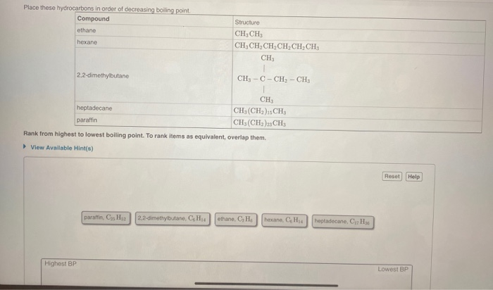 Solved Place these hydrocarbons in order of decreasing | Chegg.com