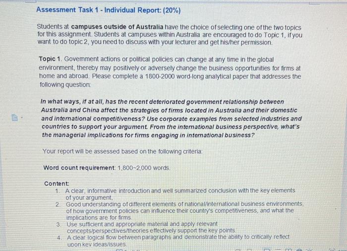Solved Assessment Task 1 - Individual Report: (20%) Students | Chegg.com