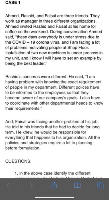 Solved CASE 1 Ahmed, Rashid, and Faisal are three friends. | Chegg.com