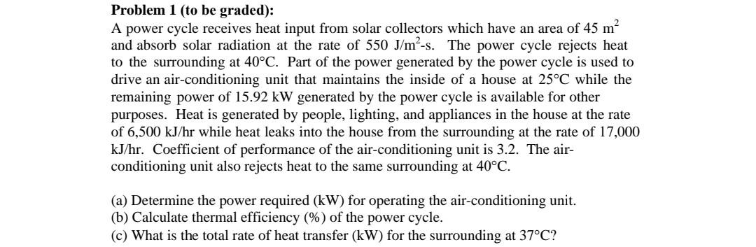 Solved Problem 1 (to be graded): A power cycle receives heat | Chegg.com