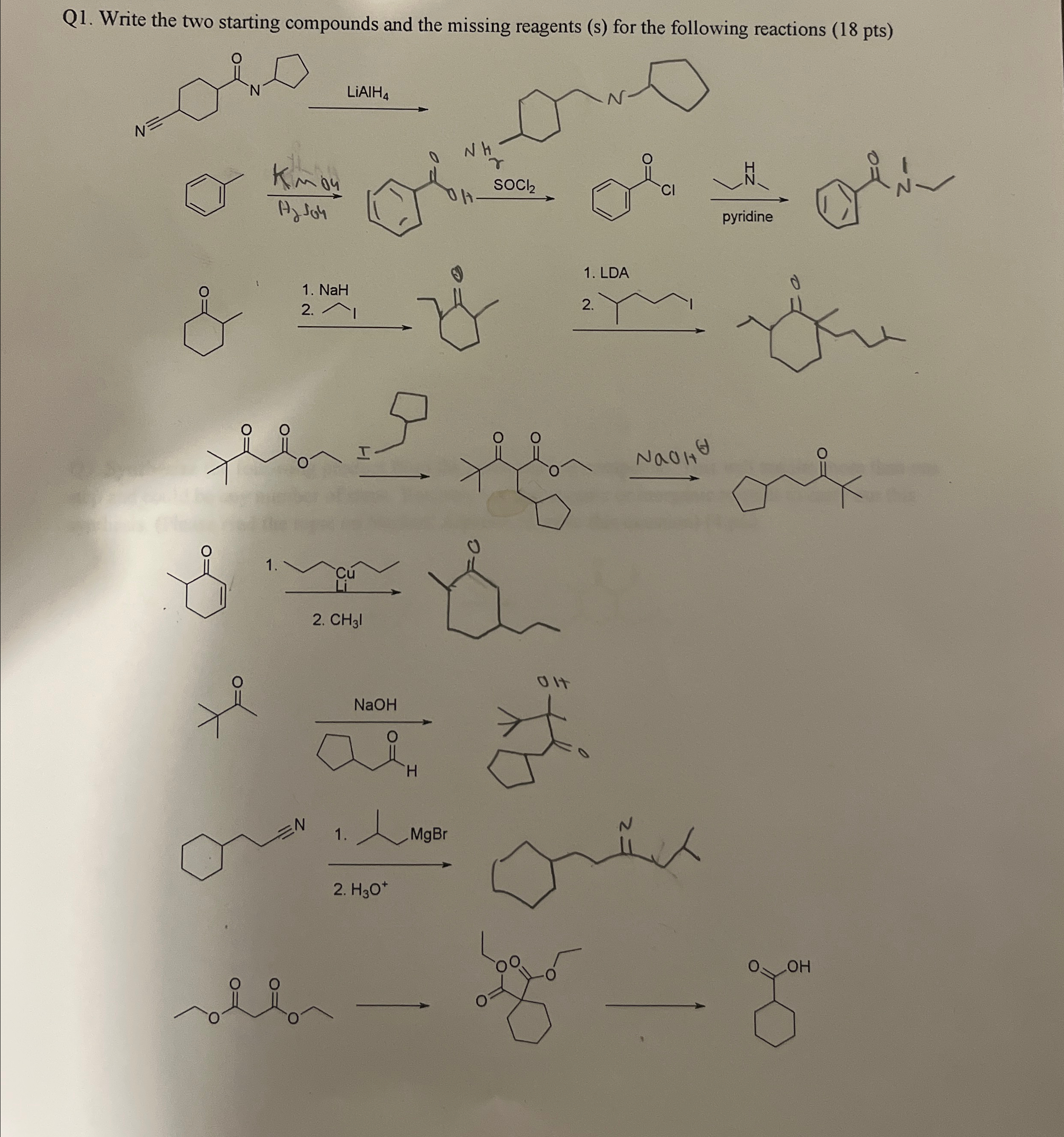 Solved Q1. ﻿Write the two starting compounds and the missing | Chegg.com