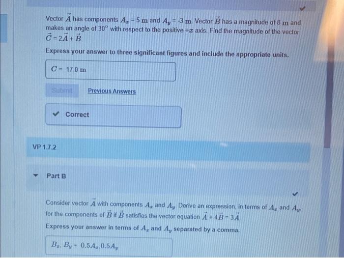 Solved Part C The components of two force vectors F, and F, | Chegg.com