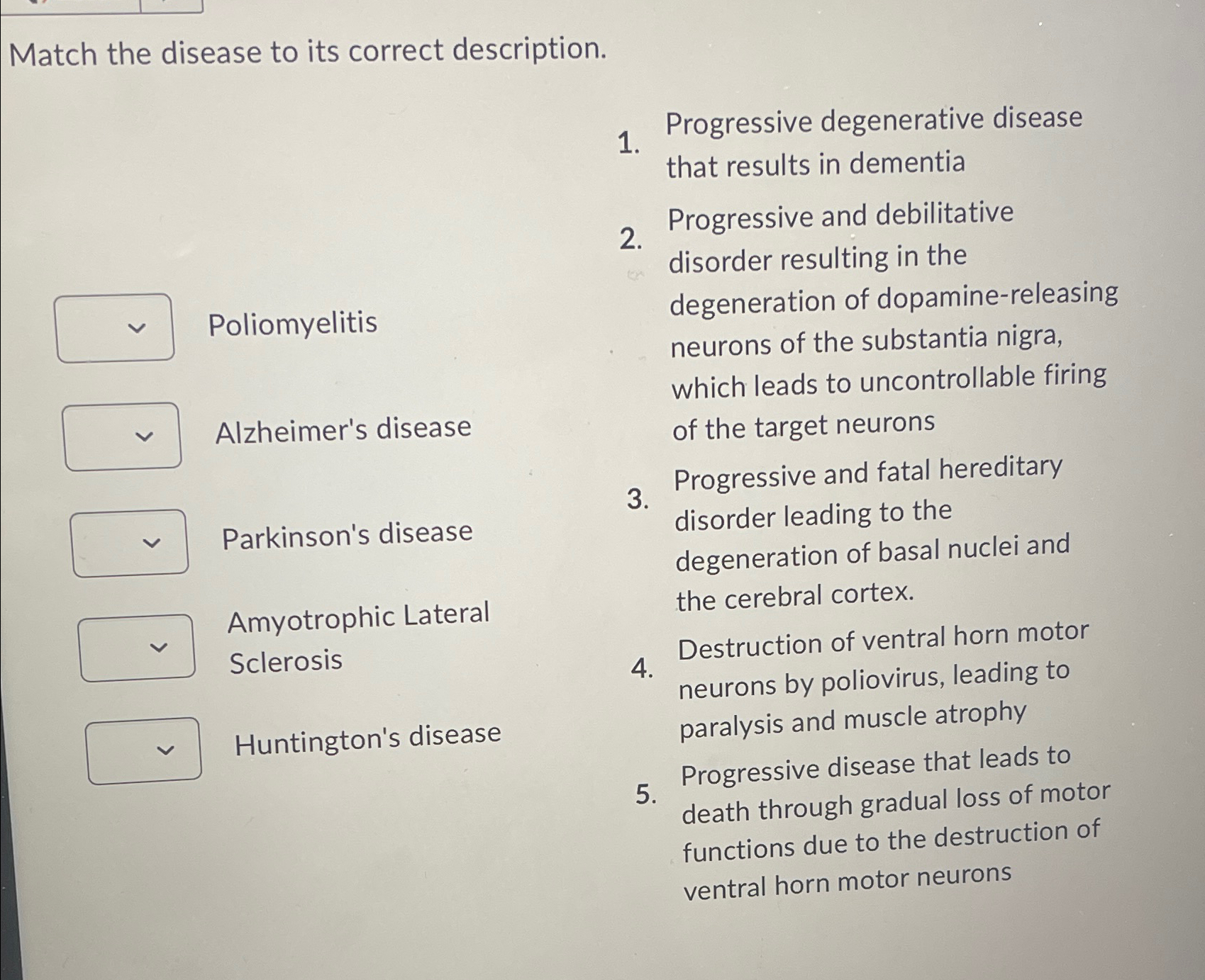 Solved Match the disease to its correct | Chegg.com