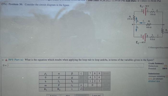 Solved (3%) Problem 30: Consider the circuit diagram in the | Chegg.com