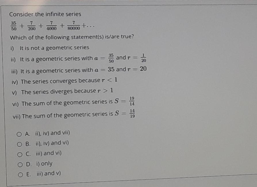 Solved Consider the infinite series 1 + 8 + 27 +64 +... | Chegg.com