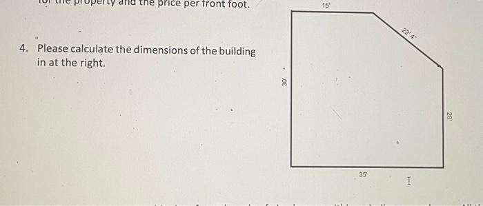 Solved the price per front foot. 15 224 4. Please calculate | Chegg.com