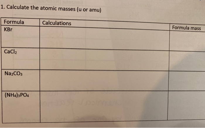 Kbt Calculation Example Solved 1. Calculate the atomic masses (u or amu) Formula KBT | Chegg.com