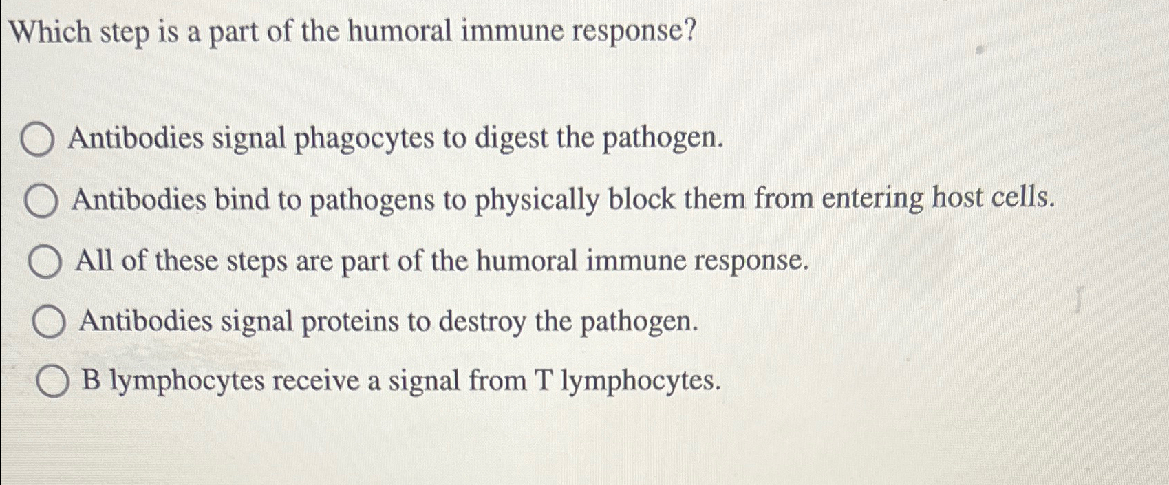 Solved Which step is a part of the humoral immune | Chegg.com