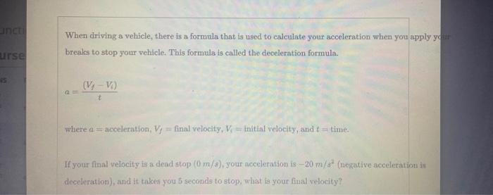 Formula deceleration Is deceleration