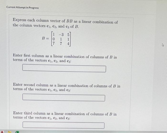 Solved Express each column vector of BB as a linear | Chegg.com
