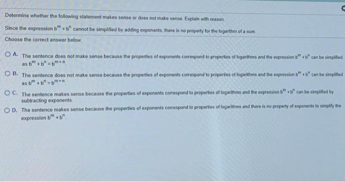Solved Determine whether the following statement makes sense | Chegg.com
