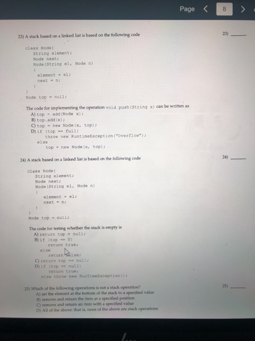 Solved Page 23) A stack based on a linked list is | Chegg.com