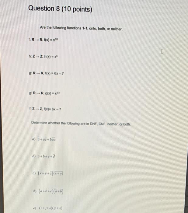 Solved Question 8 (10 points) Are the following functions | Chegg.com