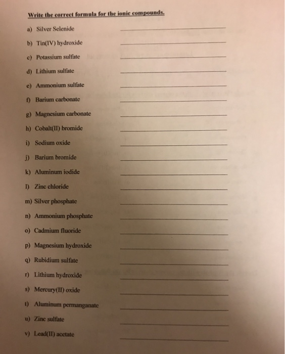 Solved Write the correct formula for the ionic compounds. a)
