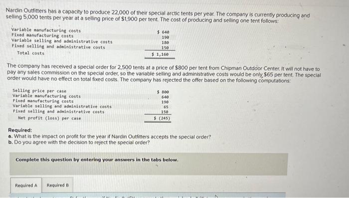 Solved Nardin Outfitters has a capacity to produce 22,000 of | Chegg.com