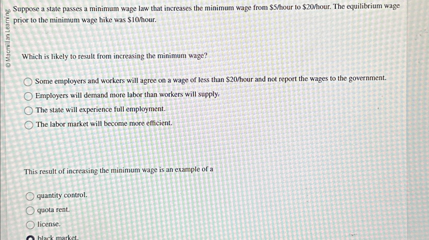 Solved Suppose A State Passes A Minimum Wage Law That | Chegg.com